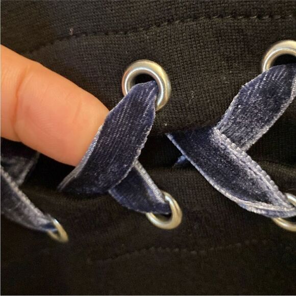 Maje Black Sweatshirt with Blue Lace-Up Details, S - Picture 7 of 10